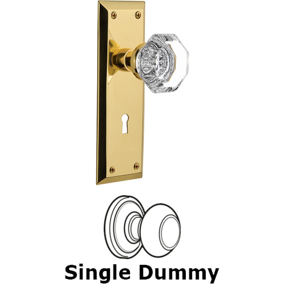 Nostalgic Warehouse Single Dummy New York Plate with Waldorf Knob and Keyhole in Unlacquered Brass