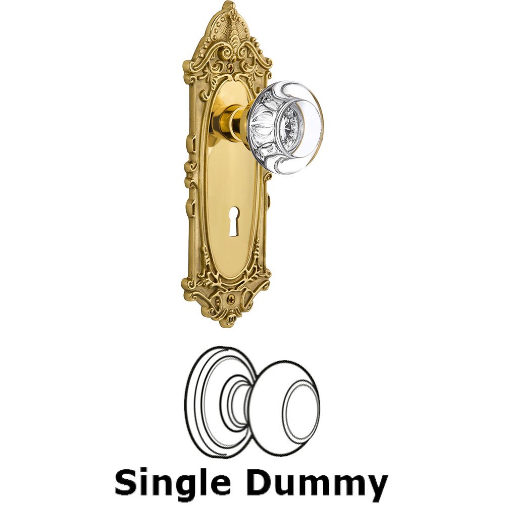 Nostalgic Warehouse Single Dummy Victorian Plate with Round Clear Crystal Knob and Keyhole in Unlacquered Brass
