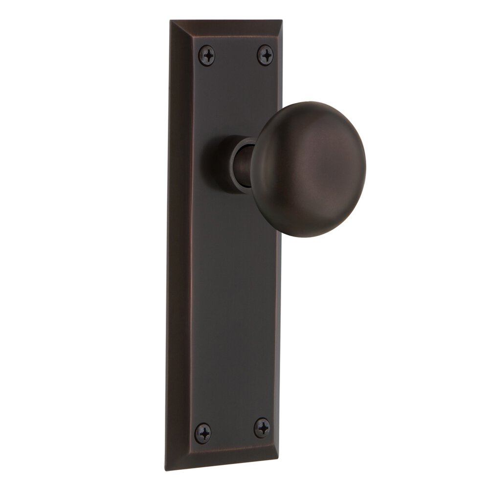 Nostalgic Warehouse Complete Privacy Set - New York Plate with New York Door Knobs in Timeless Bronze