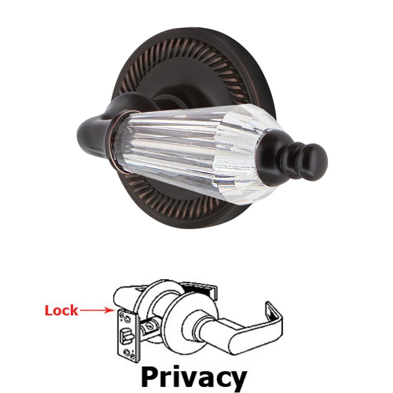 Nostalgic Warehouse Complete Privacy Set Without Keyhole - Rope Rosette with Parlour Crystal Lever in Oil Rubbed Bronze