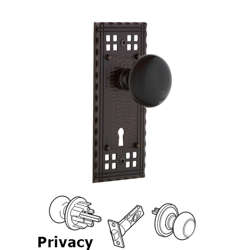 Nostalgic Warehouse Complete Privacy Set with Keyhole - Craftsman Plate with Black Porcelain Door Knob in Timeless Bronze