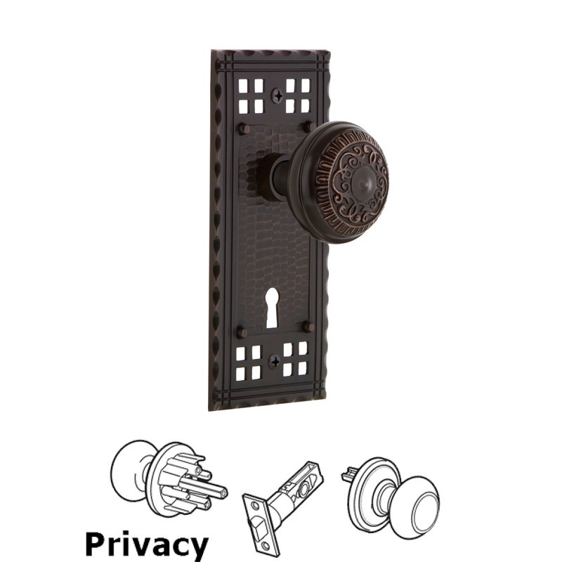 Nostalgic Warehouse Complete Privacy Set with Keyhole - Craftsman Plate with Egg & Dart Door Knob in Timeless Bronze