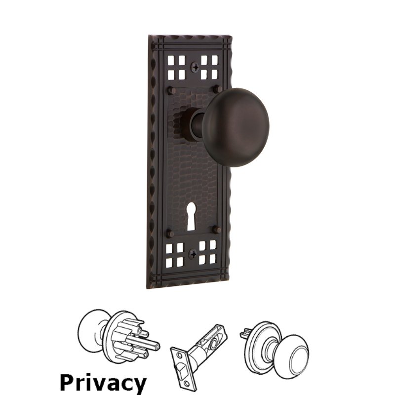 Nostalgic Warehouse Privacy Craftsman Plate with Keyhole and New York Door Knob in Timeless Bronze