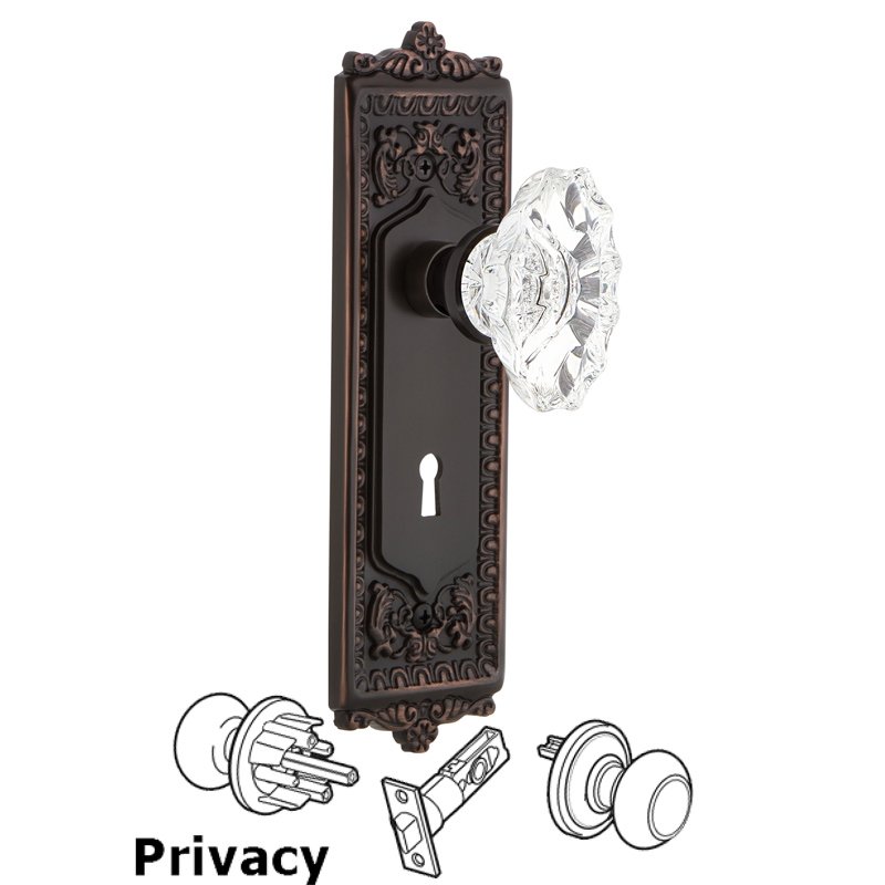 Nostalgic Warehouse Complete Privacy Set with Keyhole - Egg & Dart Plate with Chateau Door Knob in Timeless Bronze