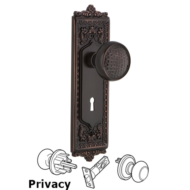 Nostalgic Warehouse Complete Privacy Set with Keyhole - Egg & Dart Plate with Craftsman Door Knob in Timeless Bronze