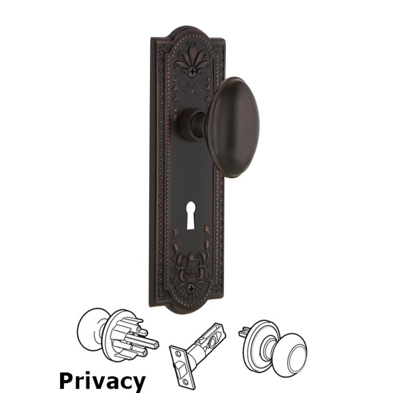 Nostalgic Warehouse Complete Privacy Set with Keyhole - Meadows Plate with Homestead Door Knob in Timeless Bronze