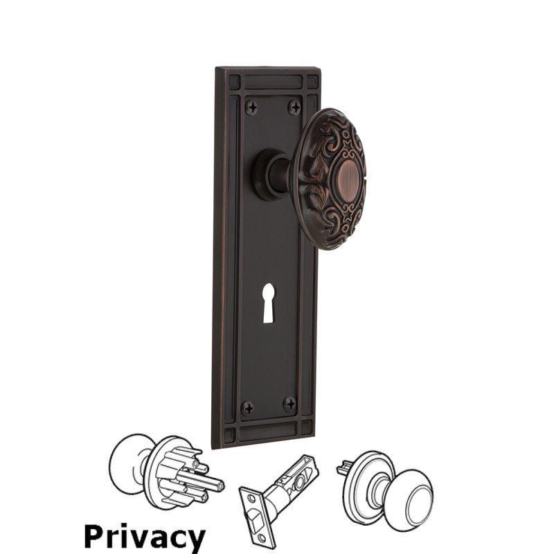 Nostalgic Warehouse Privacy Mission Plate with Keyhole and Victorian Door Knob in Timeless Bronze