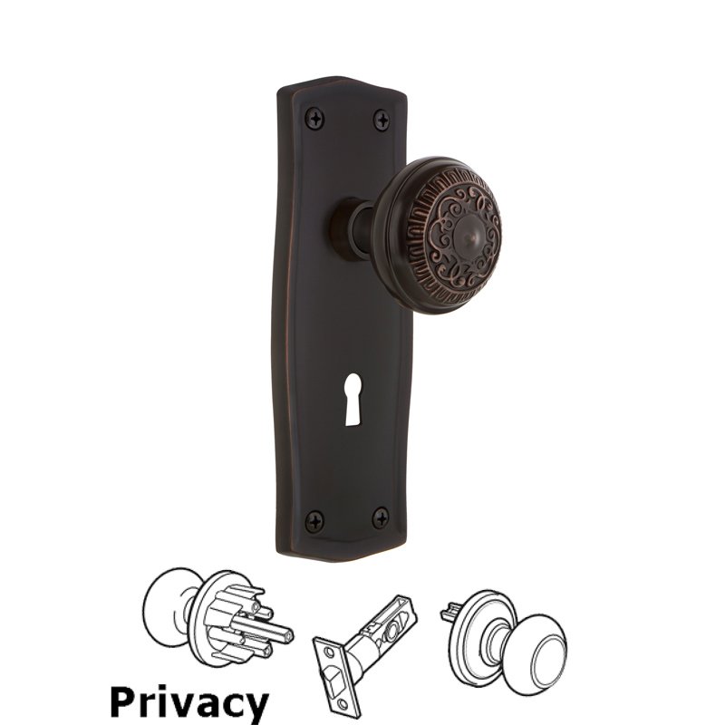 Nostalgic Warehouse Privacy Prairie Plate with Keyhole and Egg & Dart Door Knob in Timeless Bronze