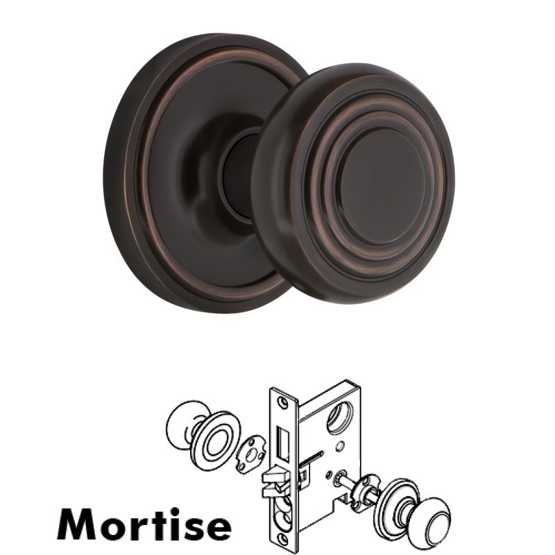 Nostalgic Warehouse Complete Mortise Lockset with Keyhole - Classic Rosette with Deco Door Knob in Timeless Bronze