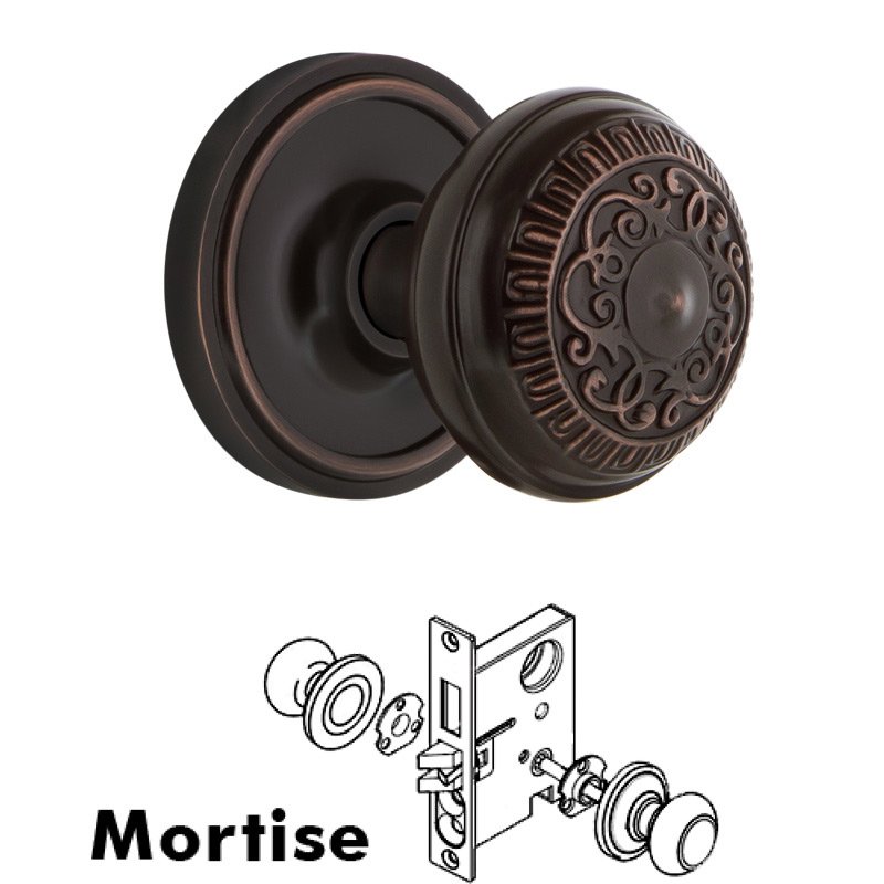 Nostalgic Warehouse Complete Mortise Lockset with Keyhole - Classic Rosette with Egg & Dart Door Knob in Timeless Bronze