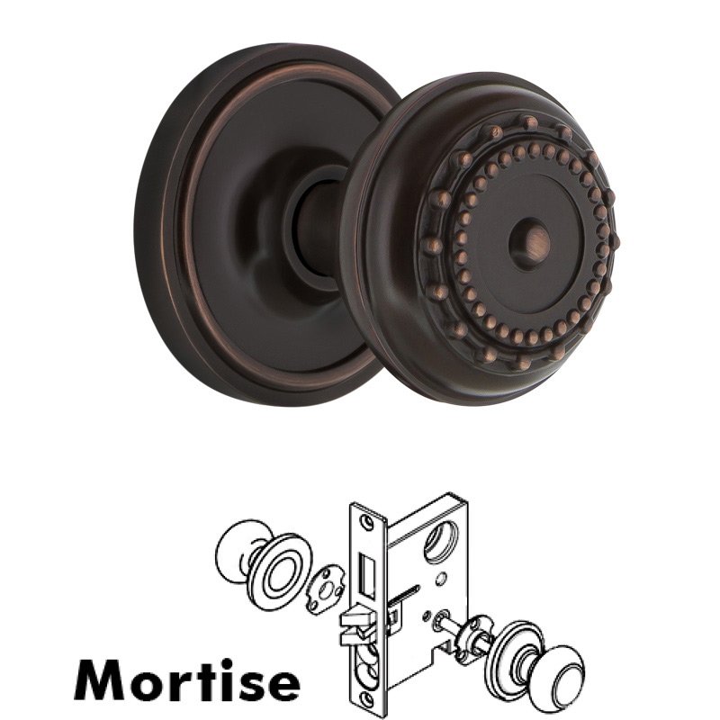 Nostalgic Warehouse Complete Mortise Lockset with Keyhole - Classic Rosette with Meadows Door Knob in Timeless Bronze