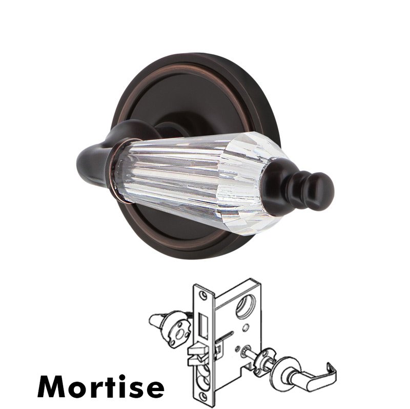 Nostalgic Warehouse Complete Mortise Lockset with Keyhole - Classic Rosette with Parlor Lever in Timeless Bronze