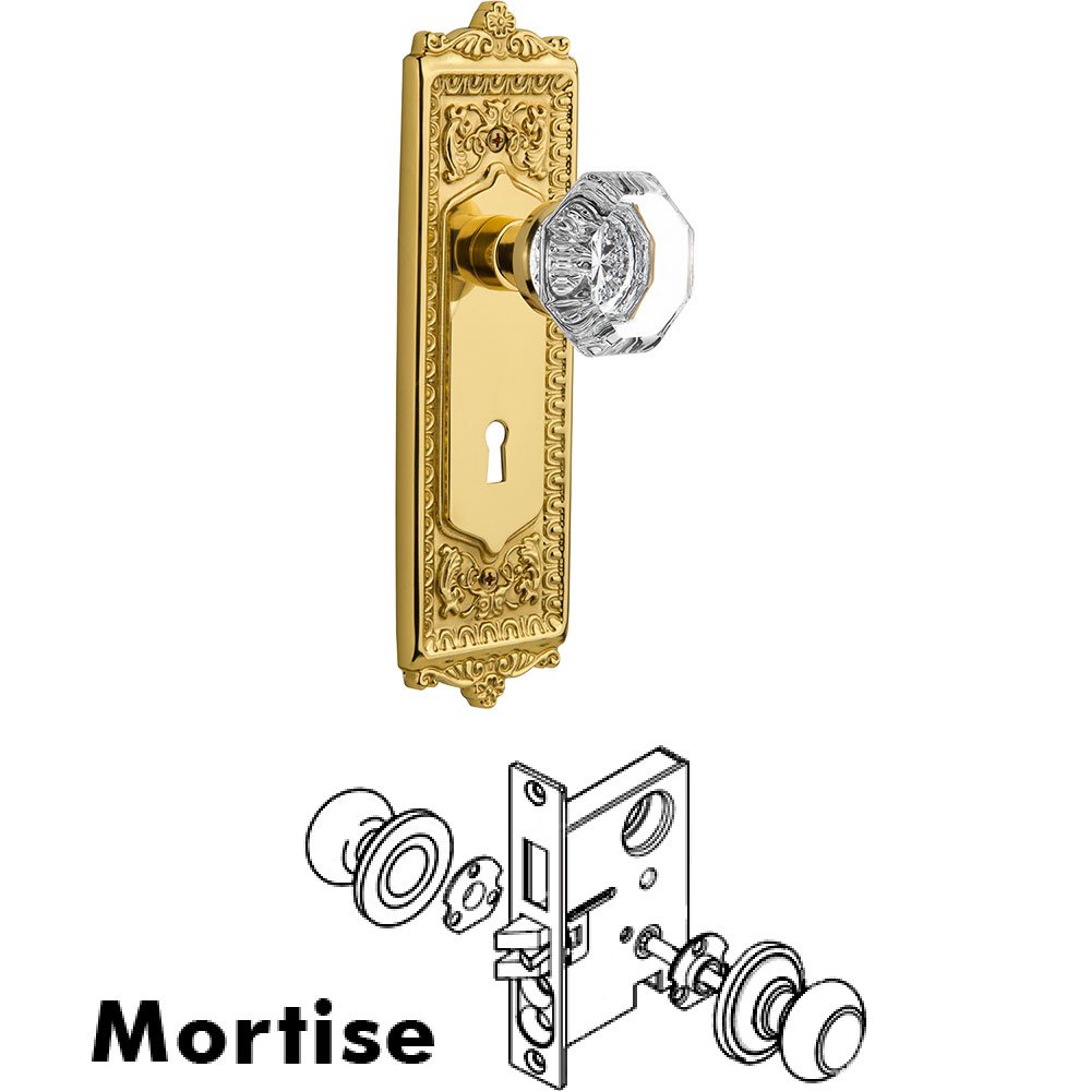 Nostalgic Warehouse Mortise Egg and Dart Plate with Waldorf Knob and Keyhole in Unlacquered Brass