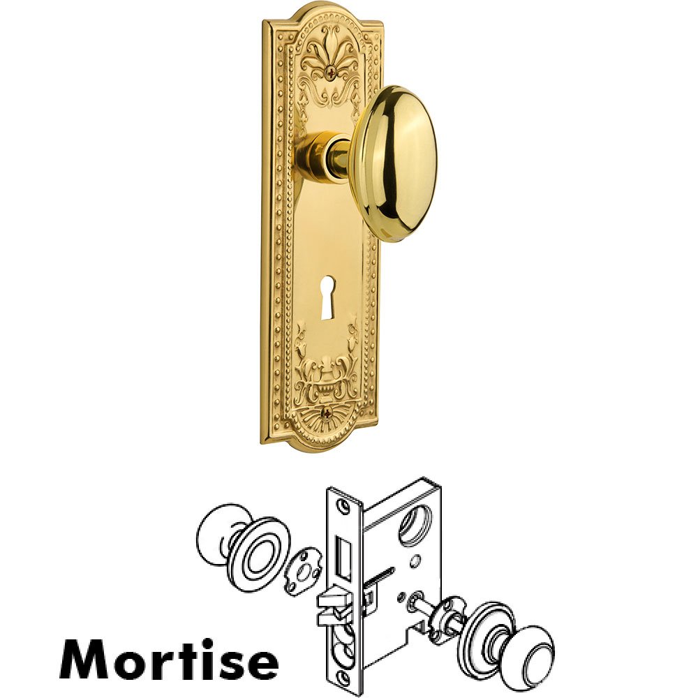 Nostalgic Warehouse Mortise Meadows Plate with Homestead Knob and Keyhole in Unlacquered Brass