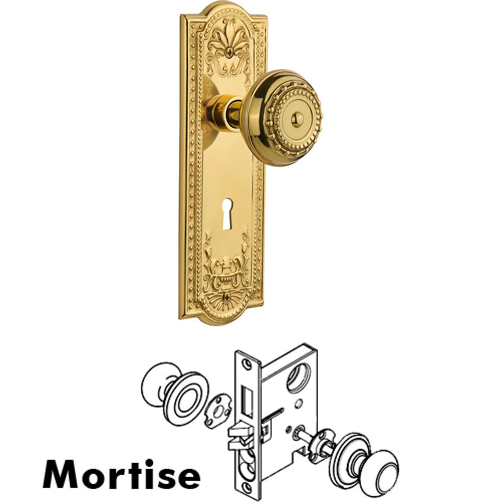 Nostalgic Warehouse Mortise Meadows Plate with Meadows Knob and Keyhole in Unlacquered Brass