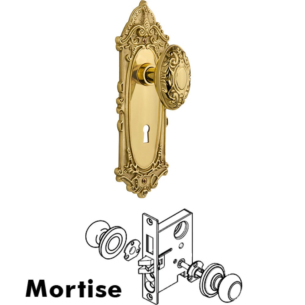 Nostalgic Warehouse Mortise Victorian Plate with Victorian Knob and Keyhole in Unlacquered Brass