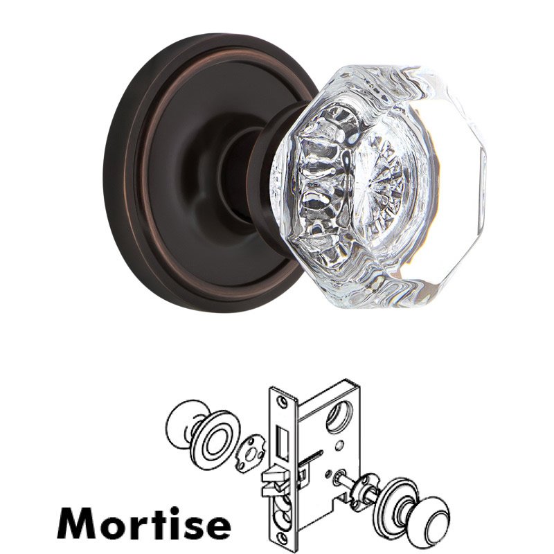 Nostalgic Warehouse Complete Mortise Lockset with Keyhole - Classic Rosette with Waldorf Door Knob in Timeless Bronze