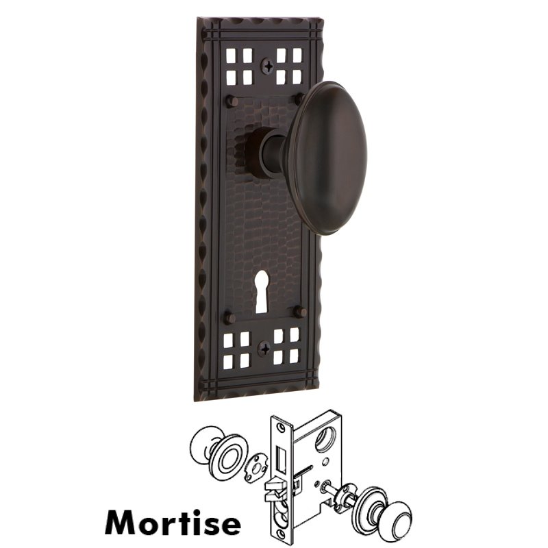 Nostalgic Warehouse Complete Mortise Lockset with Keyhole - Craftsman Plate with Homestead Door Knob in Timeless Bronze
