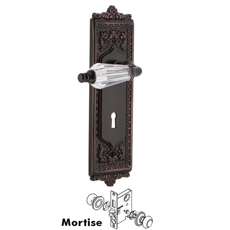 Nostalgic Warehouse Complete Mortise Lockset with Keyhole - Egg & Dart Plate with Parlor Lever in Timeless Bronze