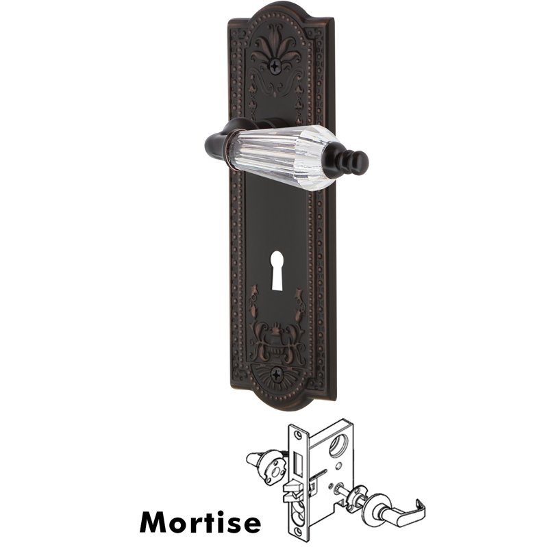 Nostalgic Warehouse Complete Mortise Lockset with Keyhole - Meadows Plate with Parlor Lever in Timeless Bronze