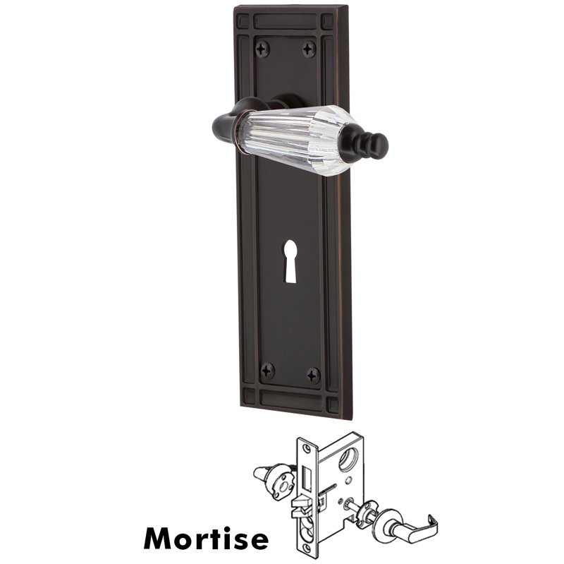 Nostalgic Warehouse Complete Mortise Lockset with Keyhole - Mission Plate with Parlor Lever in Timeless Bronze