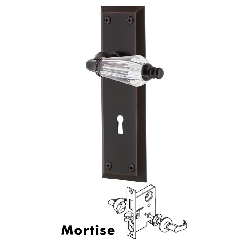 Nostalgic Warehouse Complete Mortise Lockset with Keyhole - New York Plate with Parlor Lever in Timeless Bronze