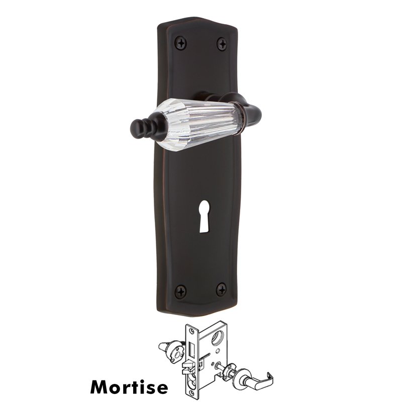 Nostalgic Warehouse Complete Mortise Lockset with Keyhole - Prairie Plate with Parlor Lever in Timeless Bronze