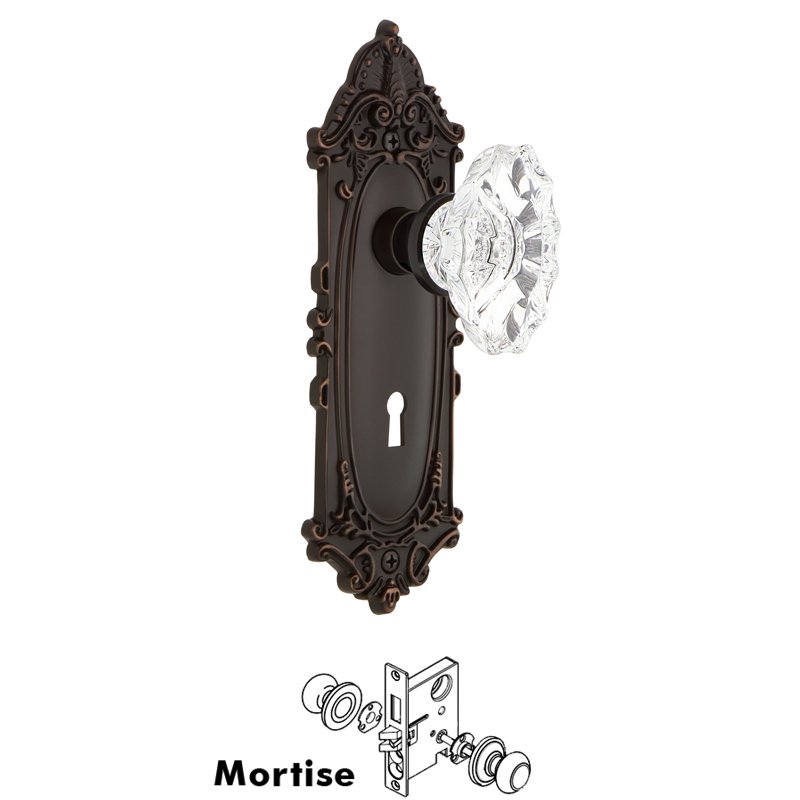 Nostalgic Warehouse Complete Mortise Lockset with Keyhole - Victorian Plate with Chateau Door Knob in Timeless Bronze