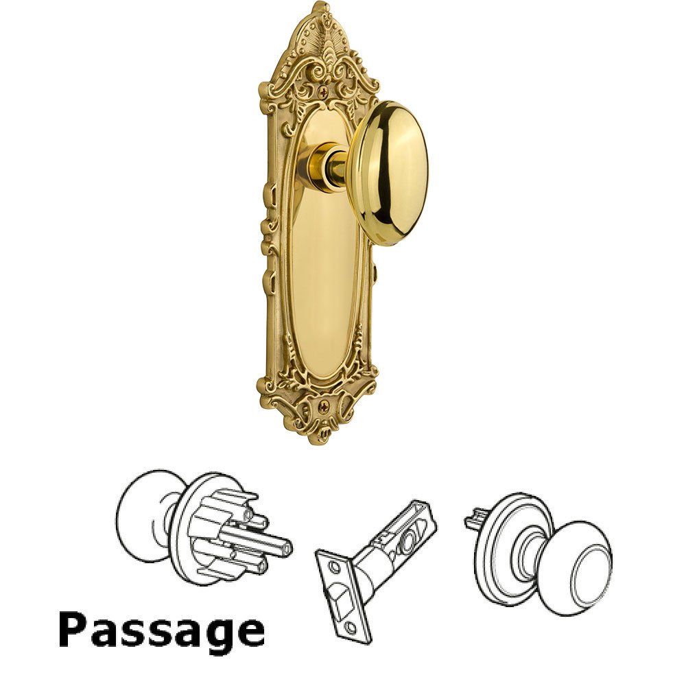 Nostalgic Warehouse Passage Knob - Victorian Plate with Homestead Door Knob in Polished Brass
