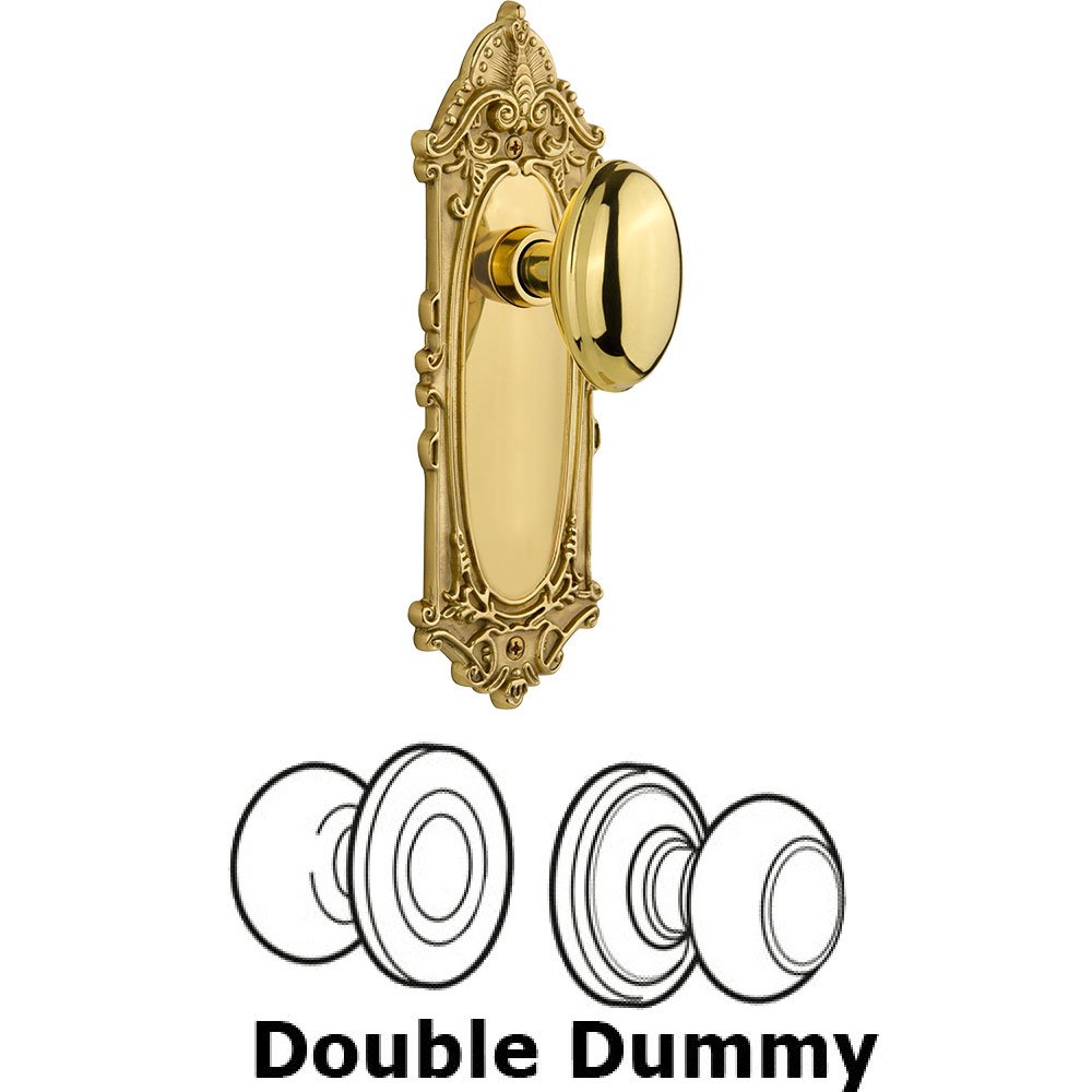 Nostalgic Warehouse Double Dummy Knob - Victorian Plate with Homestead Door Knob in Polished Brass