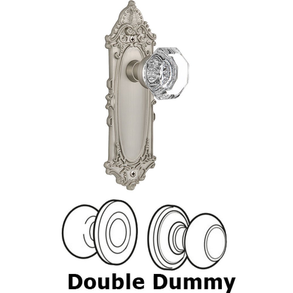 Nostalgic Warehouse Double Dummy Knob - Victorian Plate with Waldorf Crystal Door Knob in Satin Nickel