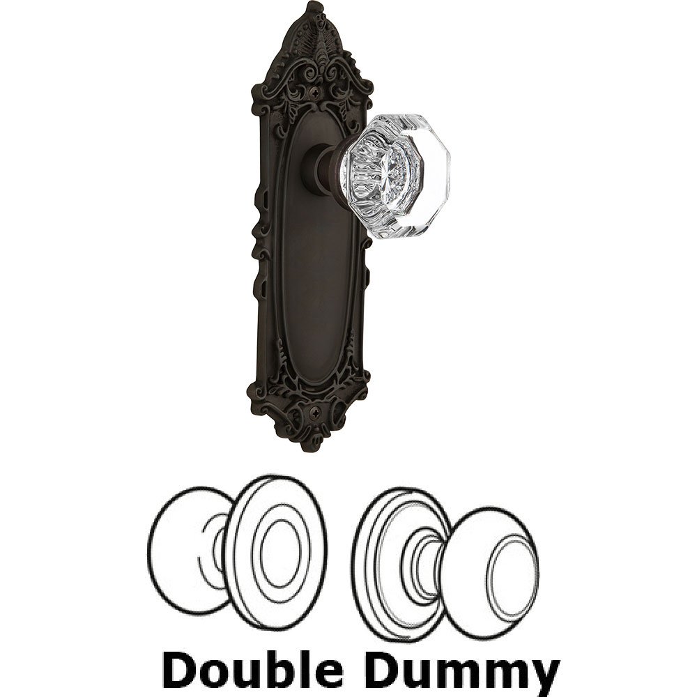 Nostalgic Warehouse Double Dummy Knob - Victorian Plate with Waldorf Crystal Door Knob in Oil-rubbed Bronze