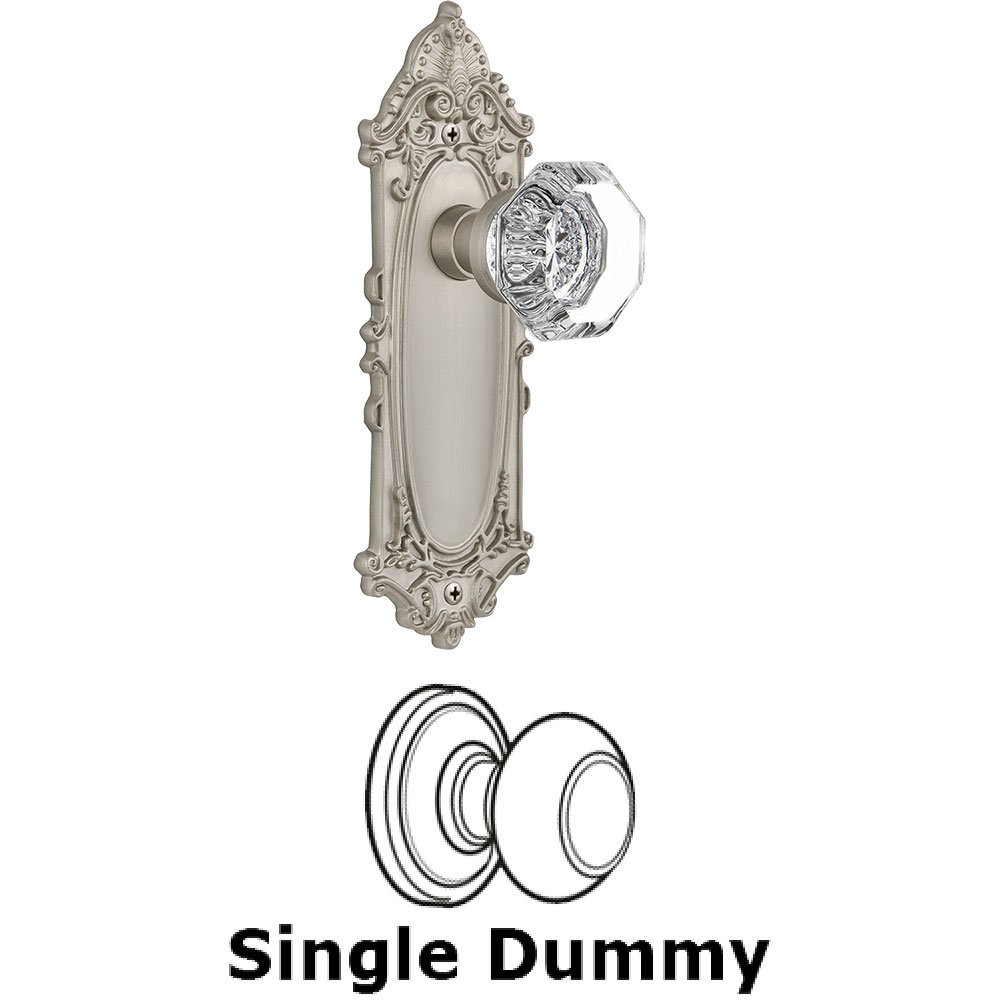 Nostalgic Warehouse Single Dummy Knob - Victorian Plate with Waldorf Crystal Door Knob in Satin Nickel