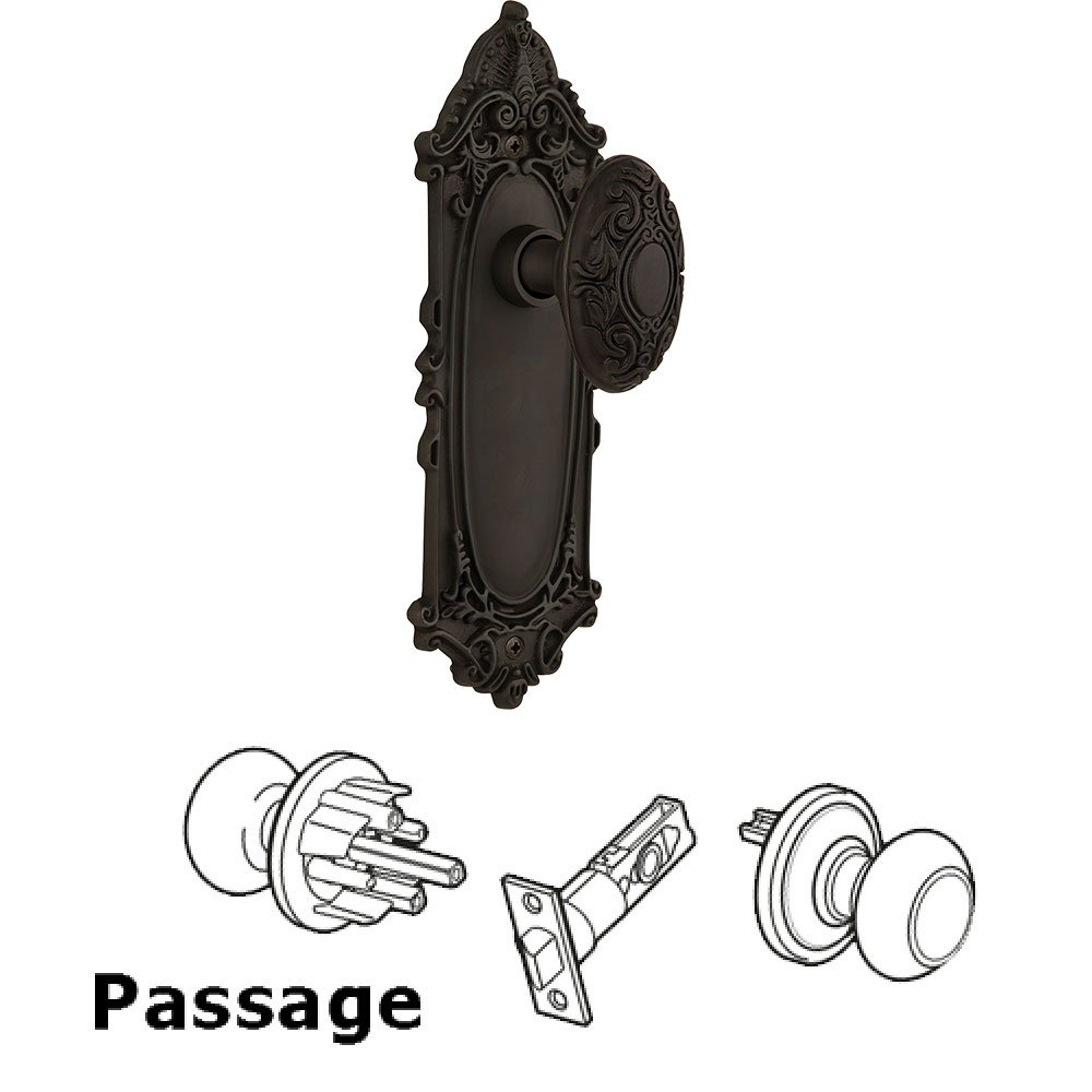 Nostalgic Warehouse Passage Victorian Plate with Victorian Door Knob in Oil-Rubbed Bronze