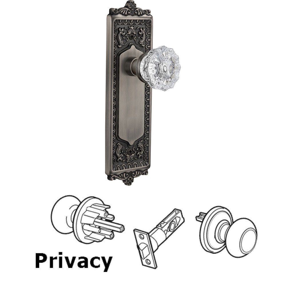 Nostalgic Warehouse Privacy Knob - Egg and Dart Plate with Crystal Door Knob in Antique Pewter