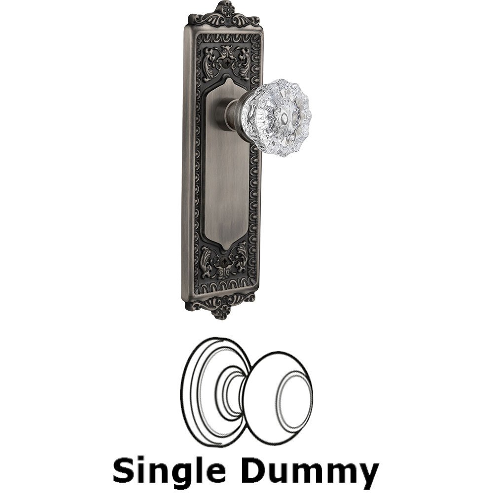 Nostalgic Warehouse Single Dummy Knob - Egg and Dart Plate with Crystal Door Knob in Antique Pewter