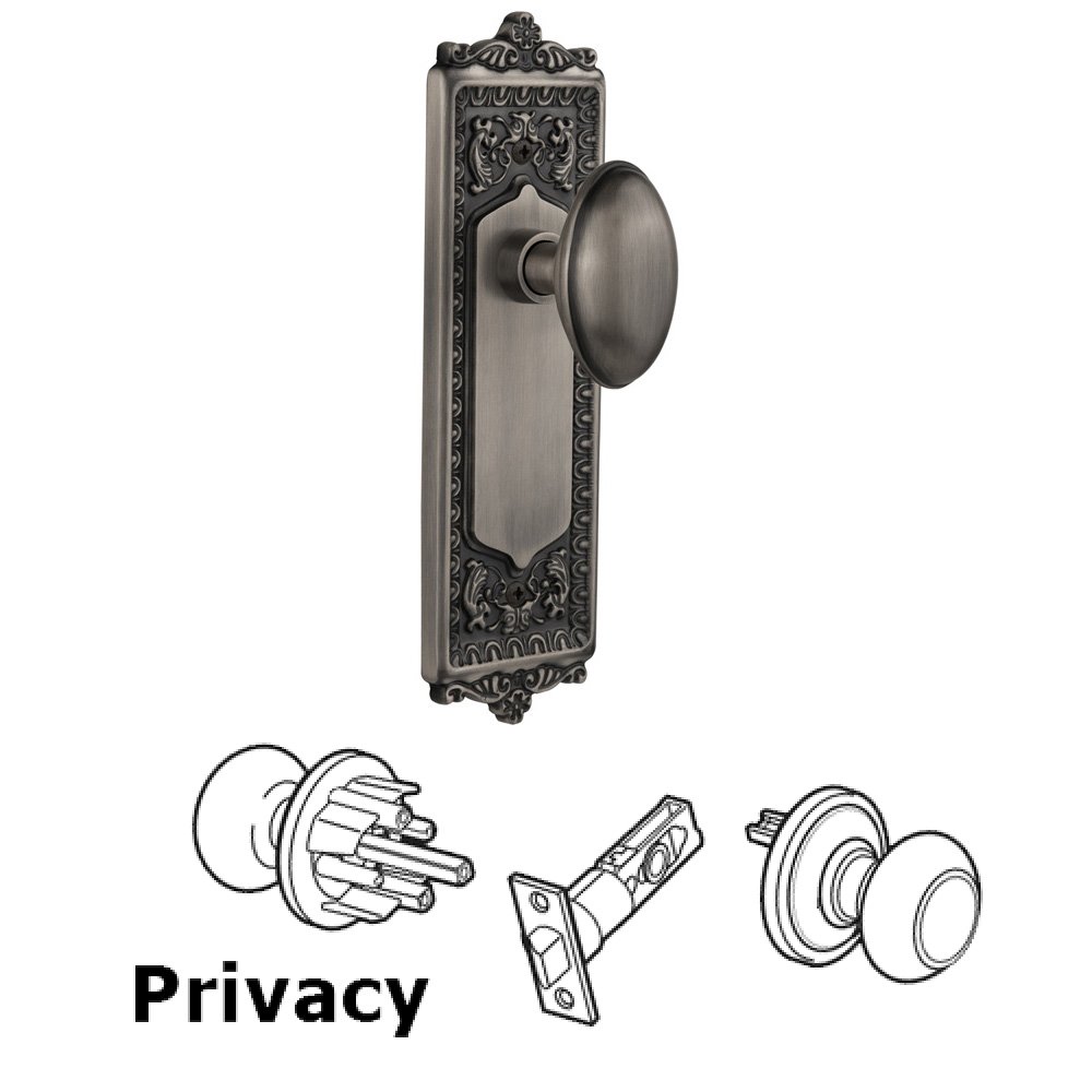 Nostalgic Warehouse Complete Privacy Set Without Keyhole - Egg & Dart Plate with Homestead Knob in Antique Pewter