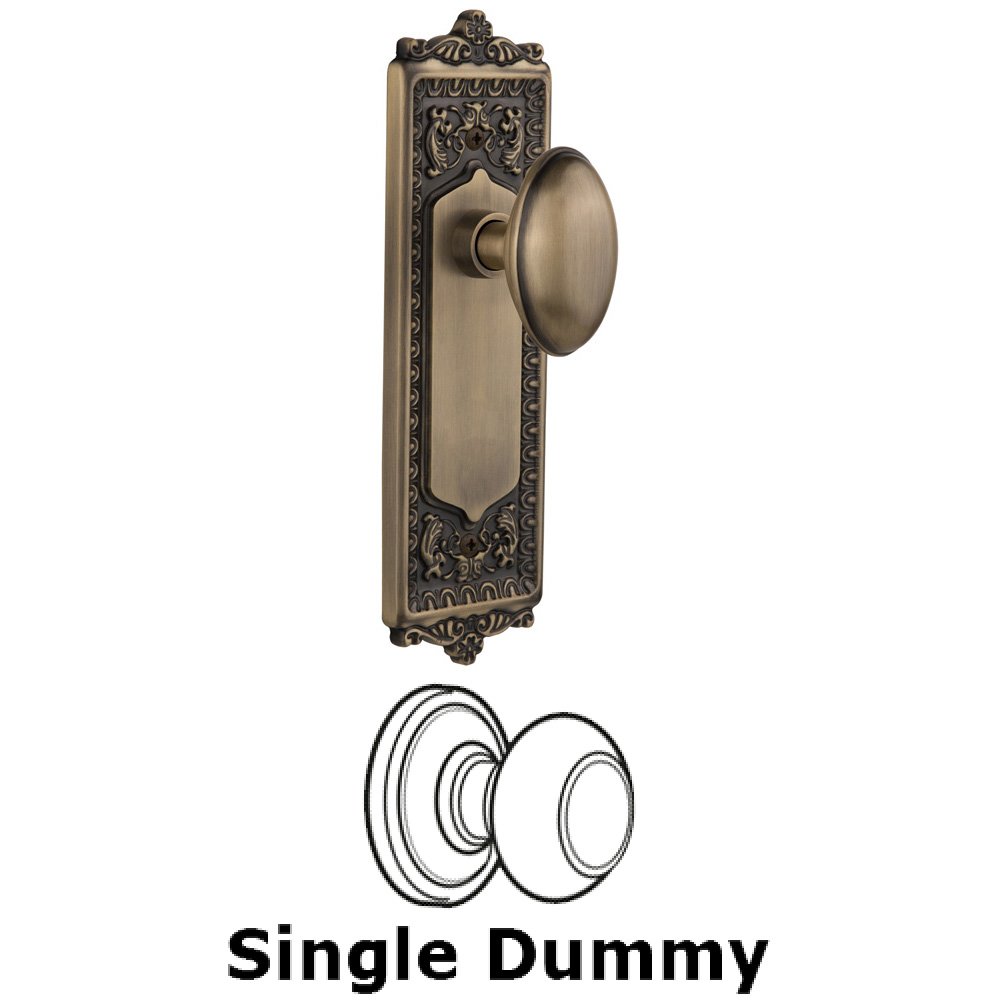 Nostalgic Warehouse Single Dummy Knob Without Keyhole - Egg & Dart Plate with Homestead Knob in Antique Brass