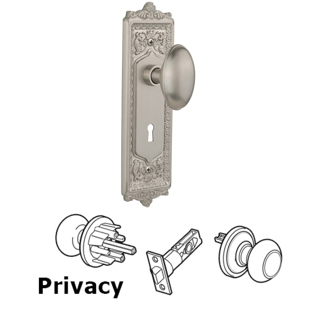 Nostalgic Warehouse Complete Privacy Set With Keyhole - Egg & Dart Plate with Homestead Knob in Satin Nickel