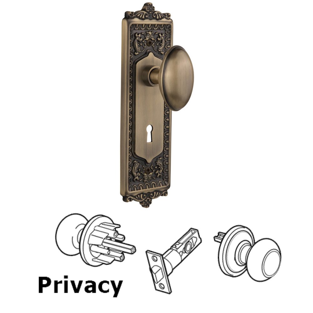 Nostalgic Warehouse Complete Privacy Set With Keyhole - Egg & Dart Plate with Homestead Knob in Antique Brass