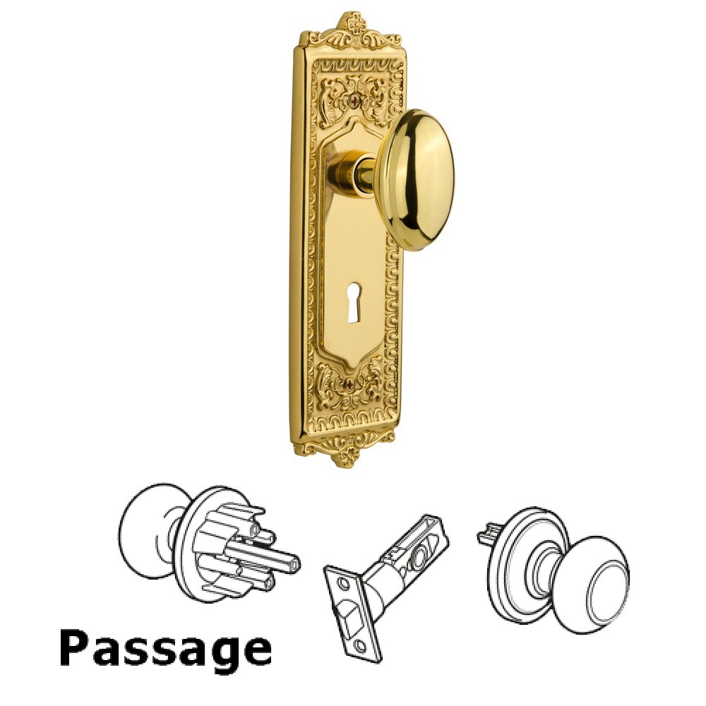 Nostalgic Warehouse Passage Egg & Dart Plate with Keyhole and Homestead Door Knob in Polished Brass