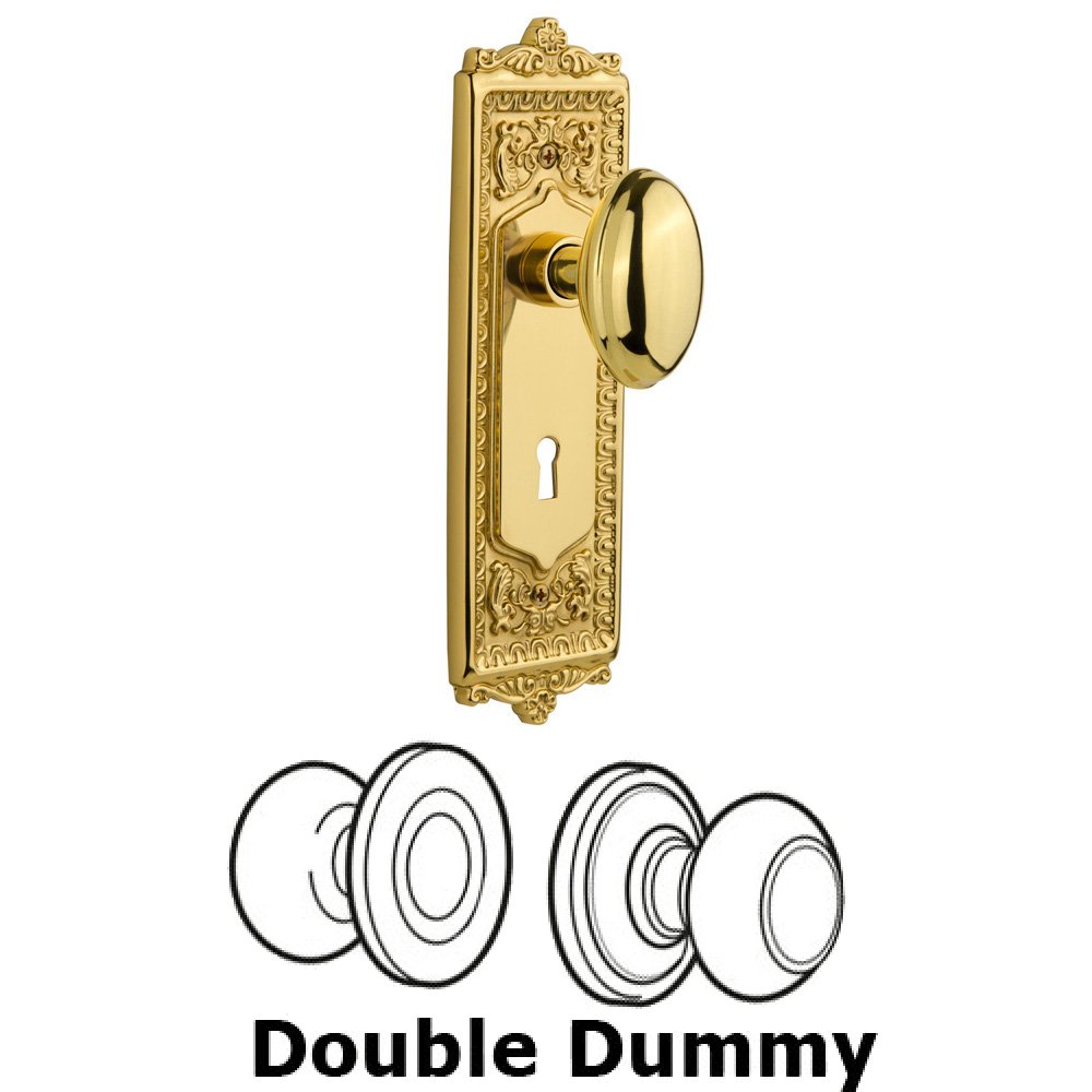 Nostalgic Warehouse Double Dummy Set With Keyhole - Egg & Dart Plate with Homestead Knob in Polished Brass