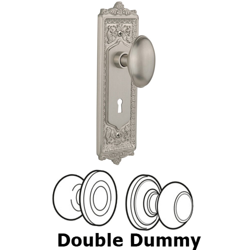 Nostalgic Warehouse Double Dummy Set With Keyhole - Egg & Dart Plate with Homestead Knob in Satin Nickel
