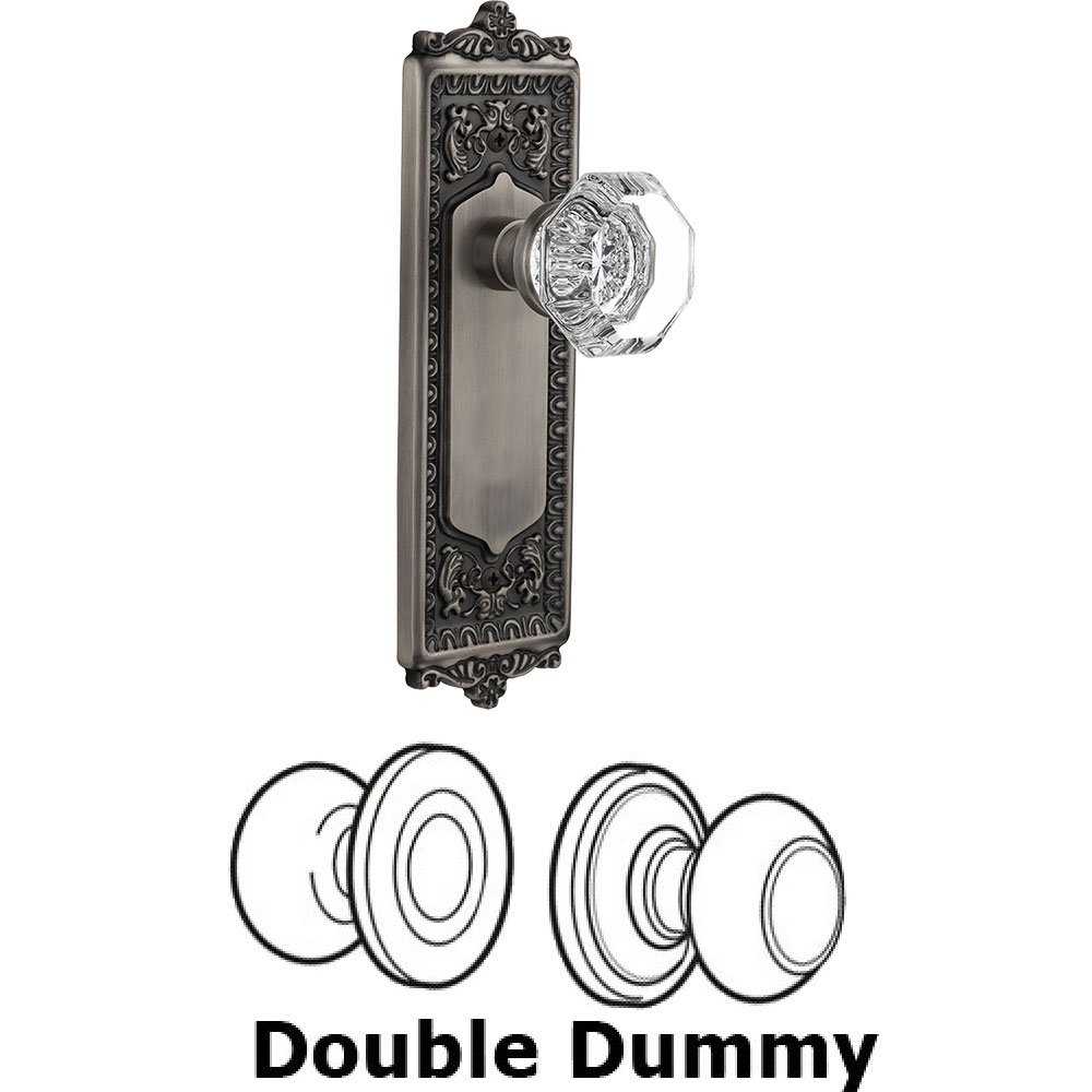 Nostalgic Warehouse Double Dummy Knob - Egg & Dart Plate with Waldorf Crystal Door Knob in Antique Pewter