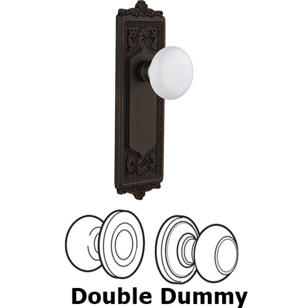 Nostalgic Warehouse Double Dummy Knob - Egg & Dart Plate with White Porcelain Door Knob in Oil Rubbed Bronze