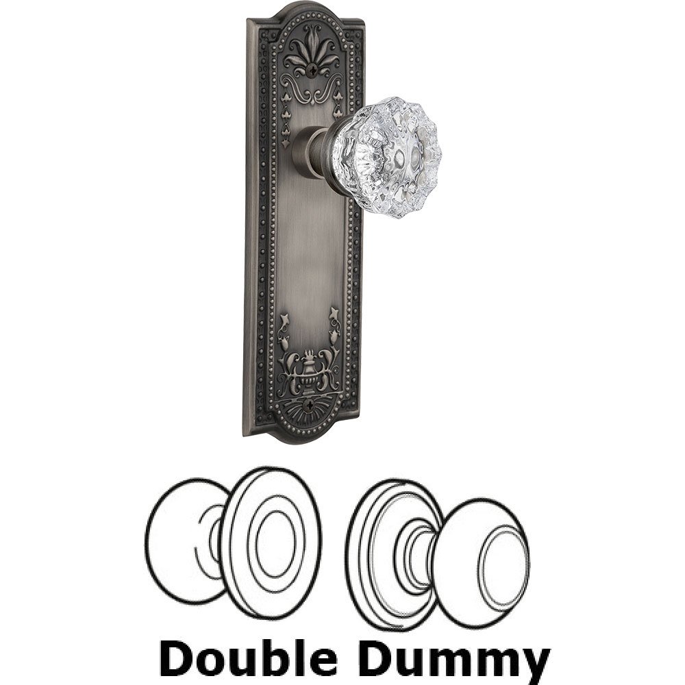 Nostalgic Warehouse Double Dummy Knob - Meadows Plate with Crystal Door Knob in Antique Pewter