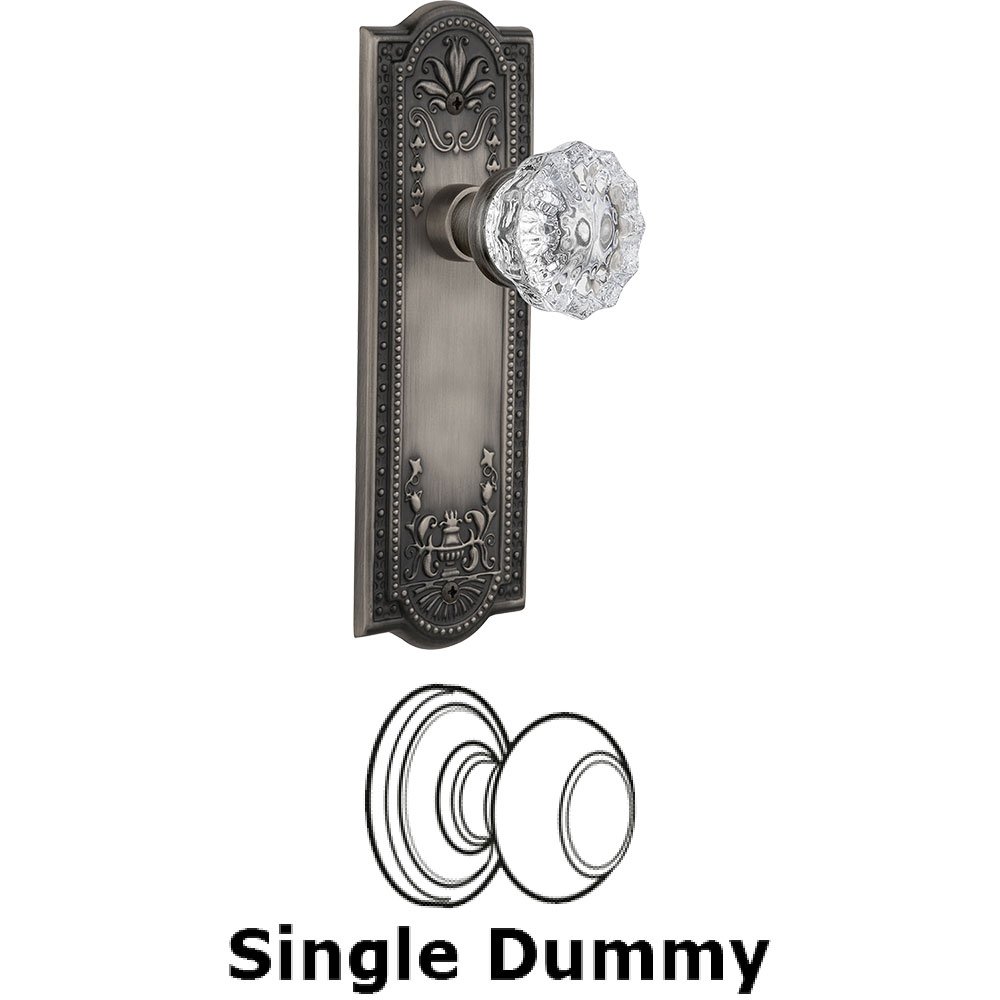 Nostalgic Warehouse Single Dummy Knob - Meadows Plate with Crystal Door Knob in Antique Pewter