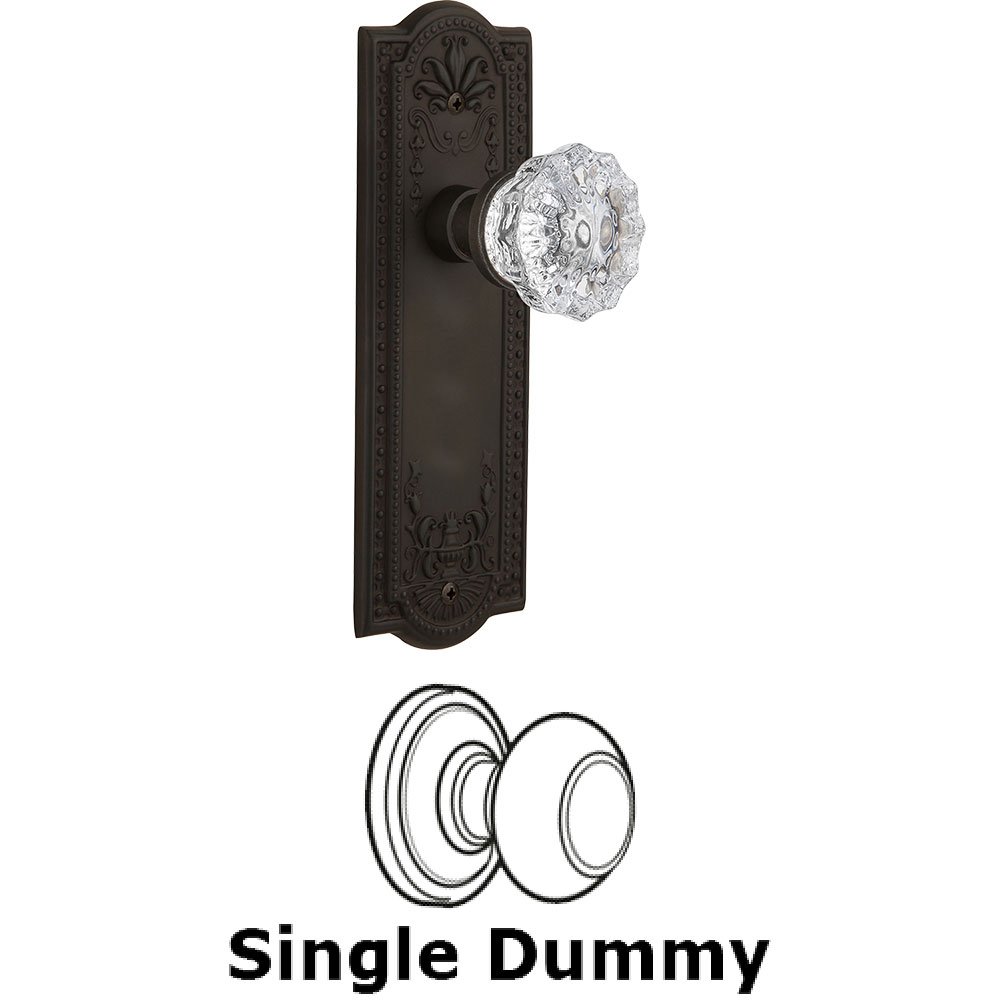 Nostalgic Warehouse Single Dummy Knob - Meadows Plate with Crystal Door Knob in Oil Rubbed Bronze