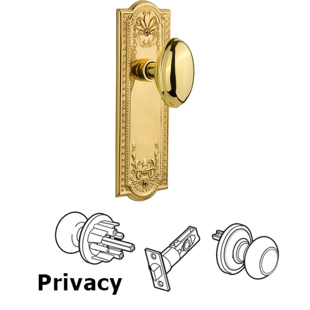 Nostalgic Warehouse Privacy Knob - Meadows Plate with Homestead Door Knob in Polished Brass