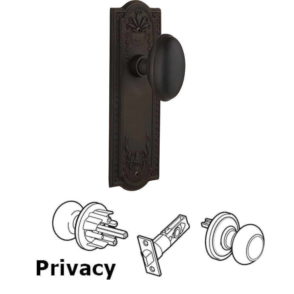 Nostalgic Warehouse Privacy Knob - Meadows Plate with Homestead Door Knob in Oil Rubbed Bronze